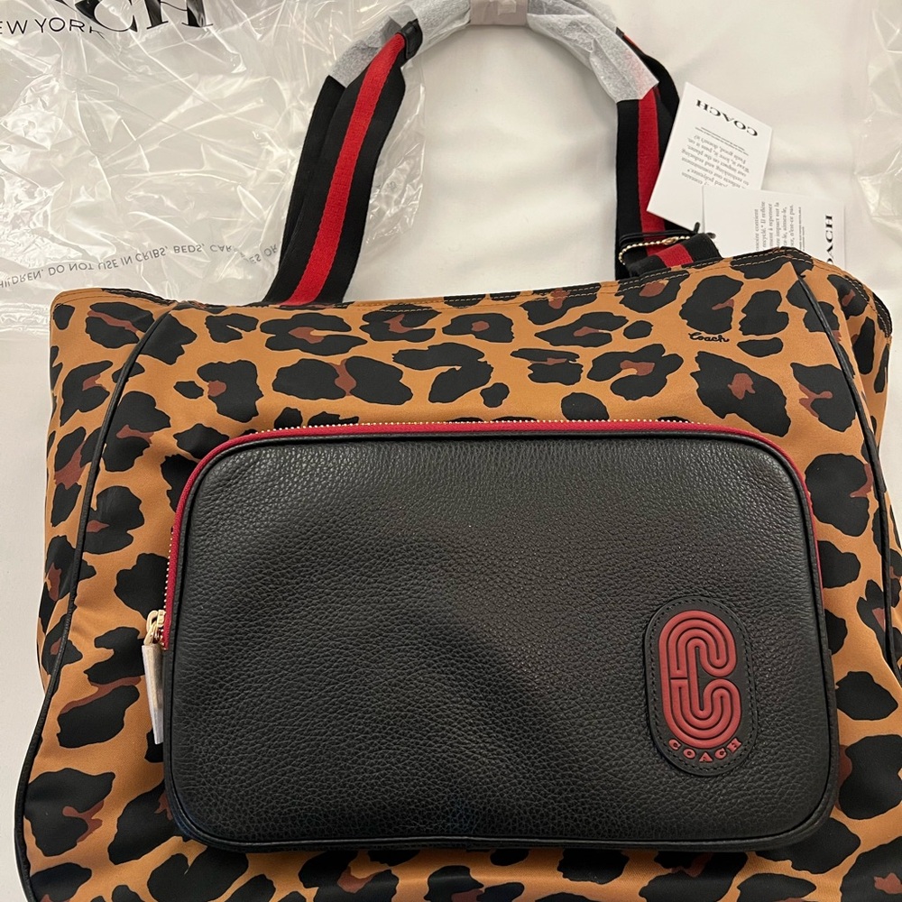 Coach COURT TOTE Tan and Black Leopard Tote NWT